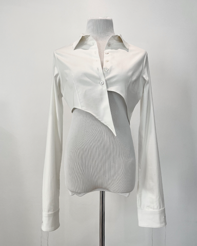 Asymmetric Crop Button Up Shirt (White)